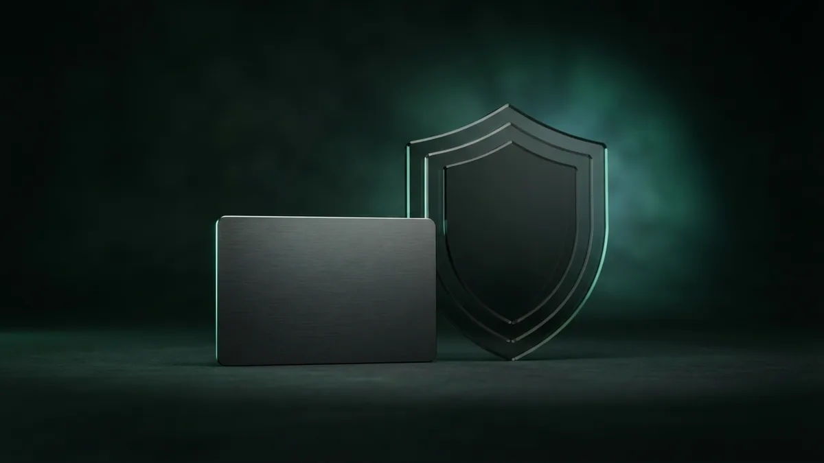 Blank dark payment chip beside a smoked glass security form