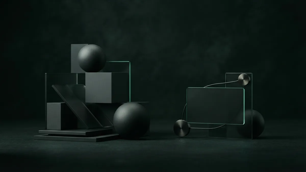 Sort recurring costs into groups Charcoal geometric blocks arranged in groups on a dark green surface