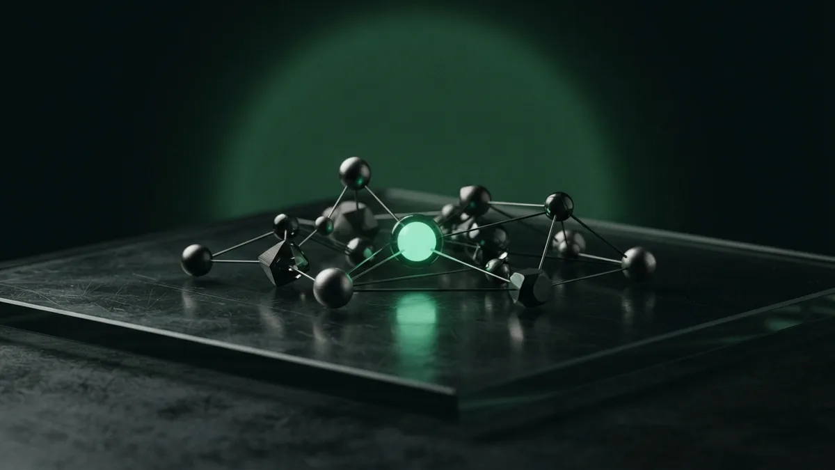 Connected nodes for digital payments Dark linked nodes with a subtle emerald glow representing fast digital payments