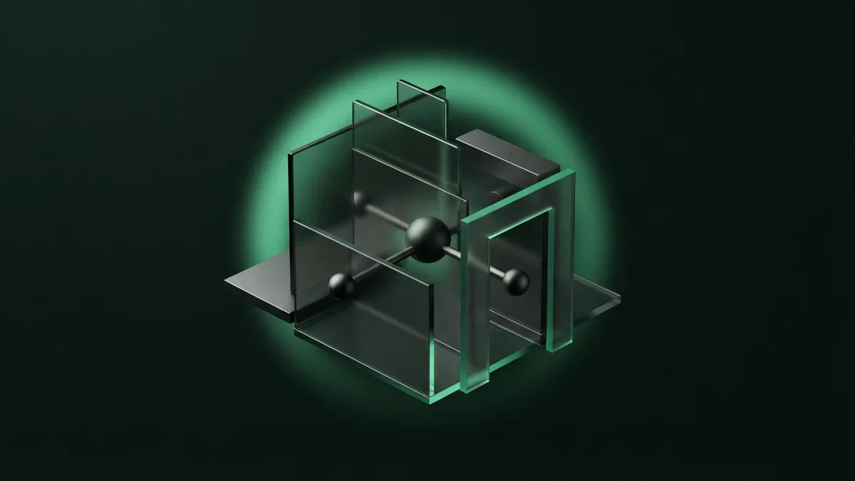 Dark glass payment system forms Smoked glass planes and graphite hardware in a dark payment system scene