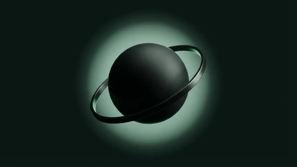 Dark sphere with sparse metal rings suggesting connected banking systems