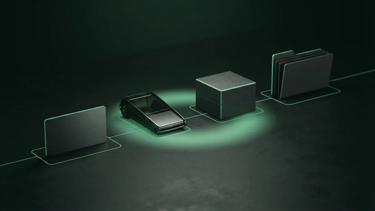 Payment gateway components shown as connected banking devices and cards