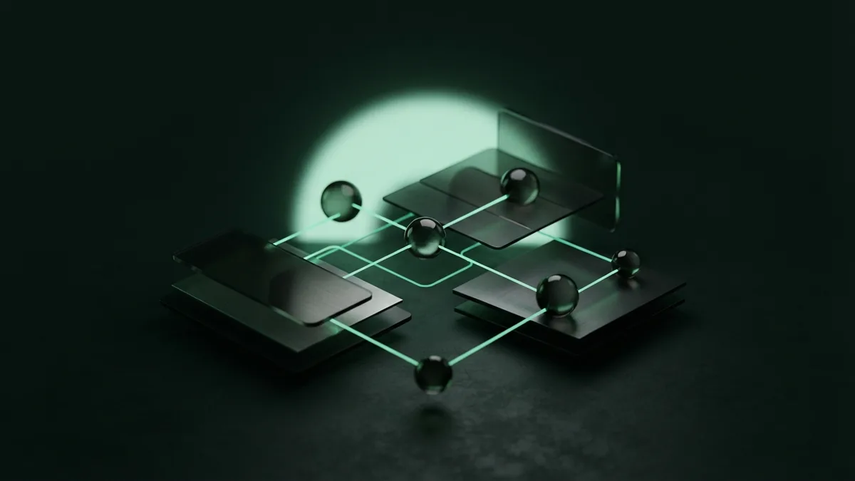 Abstract network for cross-border payments Dark connected glass nodes suggesting international payment routes